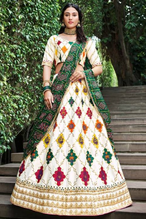 White Embroidered Lehenga in Thread & Sequin for Navratri