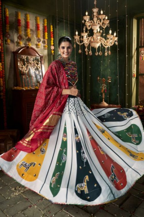 White Maslin Dandiya Night Lehenga Choli Festive Special