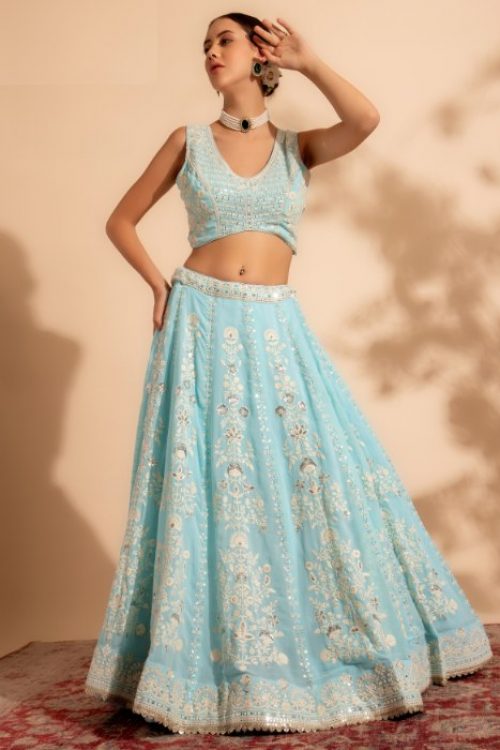 Georgette Thread Work Bollywood Sky Blue Lehenga choli