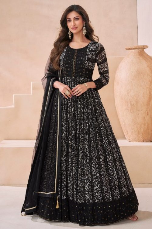 Black Anarkali with Print for Festival