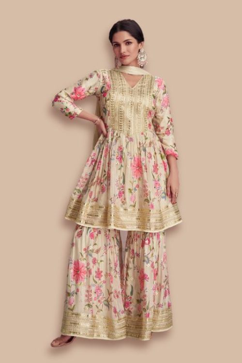 Indian Wedding Cream Printed Gharara look