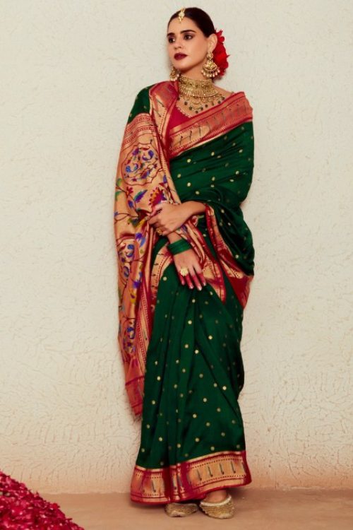 Green Fancy Party Wear Brasso Saree with Embroidery Motif Blouse