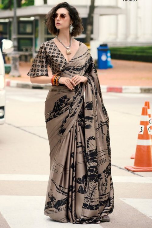 Woman’s Digital Print Satin Silk Saree