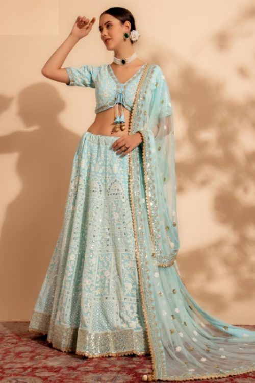 Georgette Thread Work Bollywood Sky Blue Lehenga choli