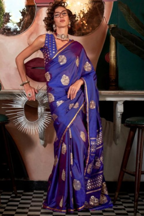 Blue Saree for Women in Satin Handloom