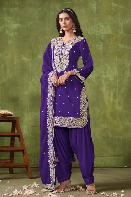 Purple Silk Punjabi Suit Design