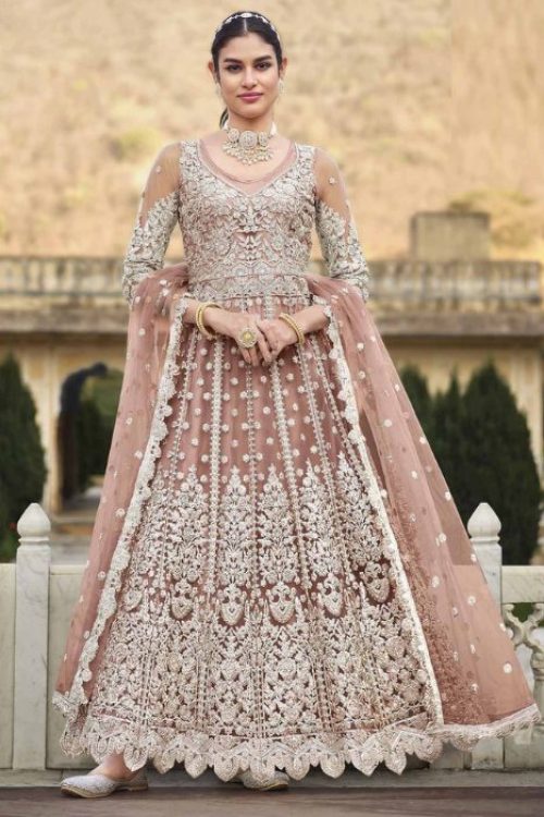 Rose Gold Heavy Bridal Anarkali with Heavy work