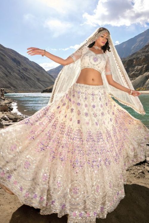 Off White Modern Lehenga for Reception for Bride