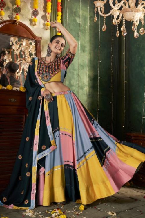 Multi Color Maslin Chaniya Choli Designs for Navratri