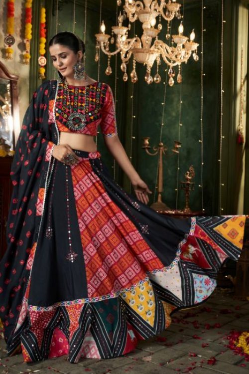 Black Chaniya Choli for Navratri Styled with Hand work