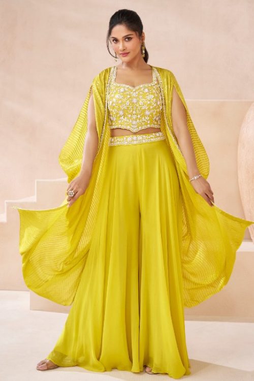 Yellow Party Wear Cord Set Dress