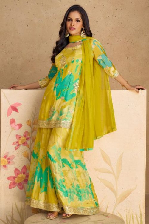 Yellow Party Wear Floral Sharara for Women