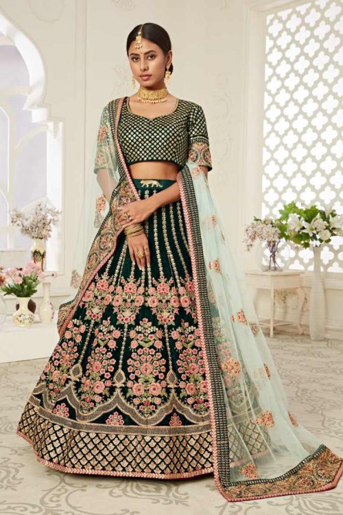 Dark Green Velvet Lehenga for Sangeet Wedding