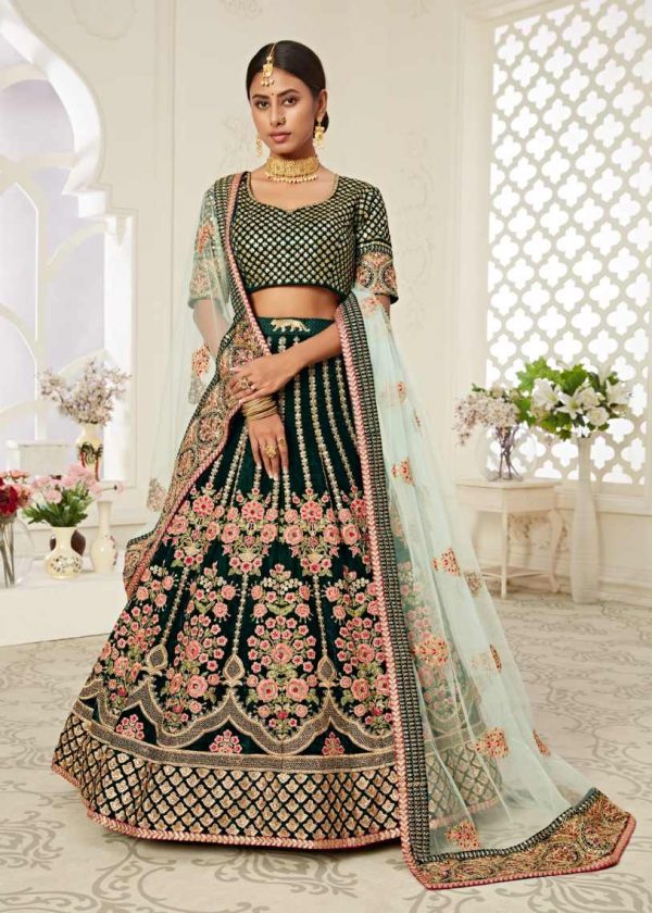 Dark Green Velvet Lehenga for Sangeet Wedding