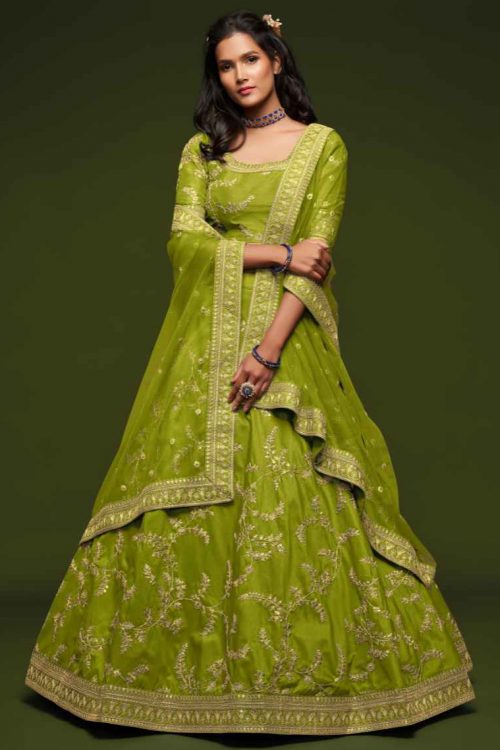 Light Green Lehenga Choli in Silk for Sangeet