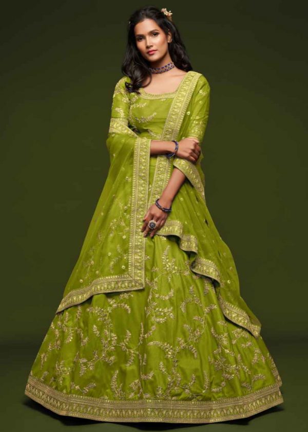 Light Green Lehenga Choli in Silk for Sangeet