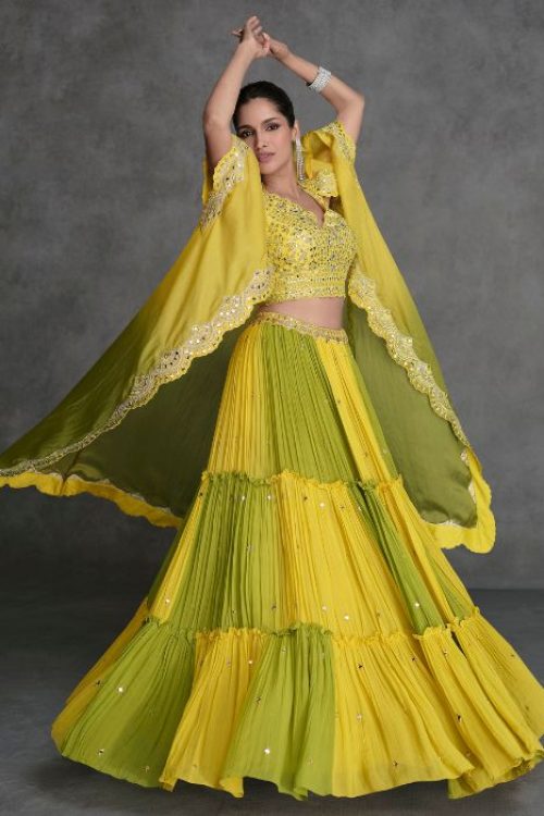 Yellow Georgette Modern Haldi Lehenga For Wedding