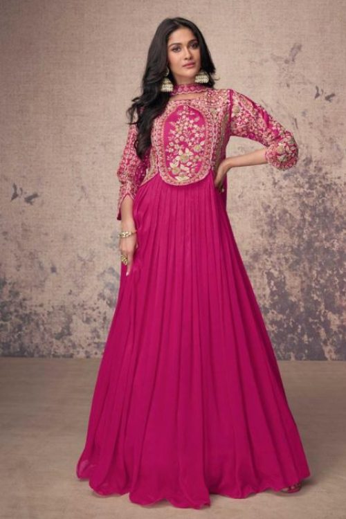 Pink Designer Yoke Anarkali with Dupatta