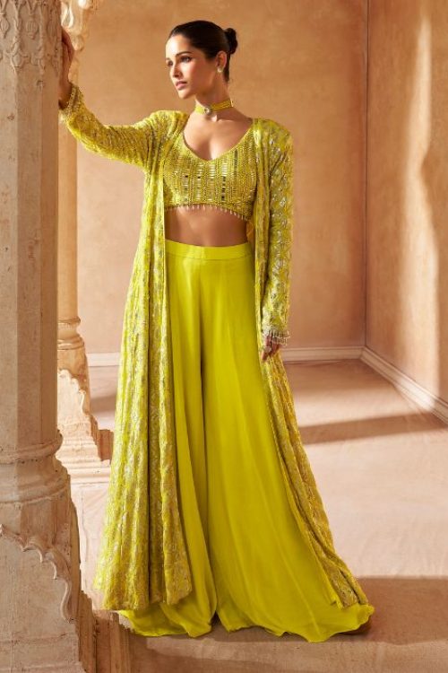 Yellow Modern Georgette Diwali Party Outfits