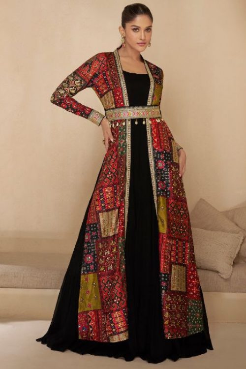 Women Black Indian Wedding Anarkali Dress