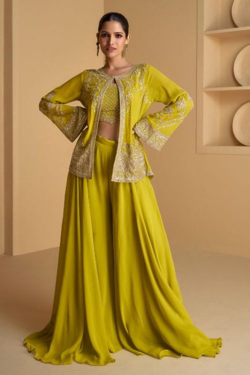 Stylish Simple Yellow Dress for Haldi in Georgette