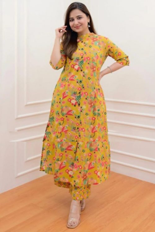 Rayon Printed A Line Kurti Pant Set