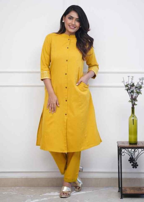 Yellow Solid Kurti & Pant Coord Set