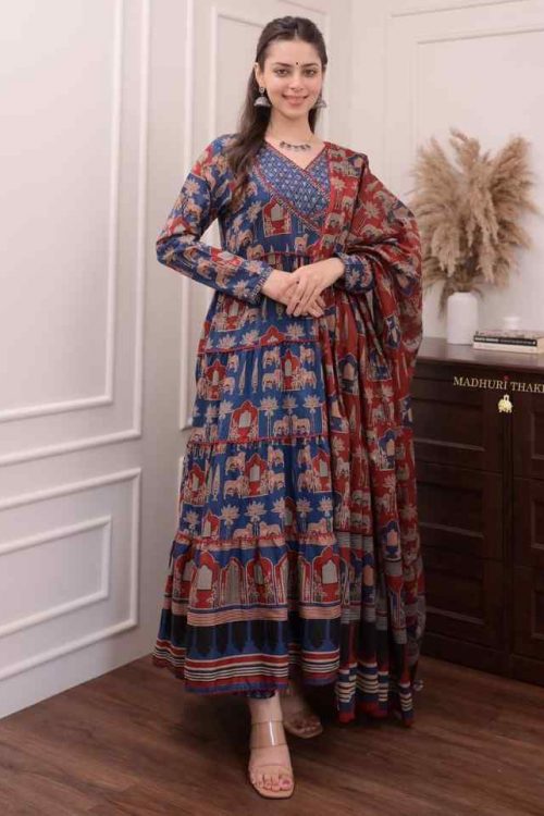 Multicolor Cotton Festive Printed Anarkali Kurti Set