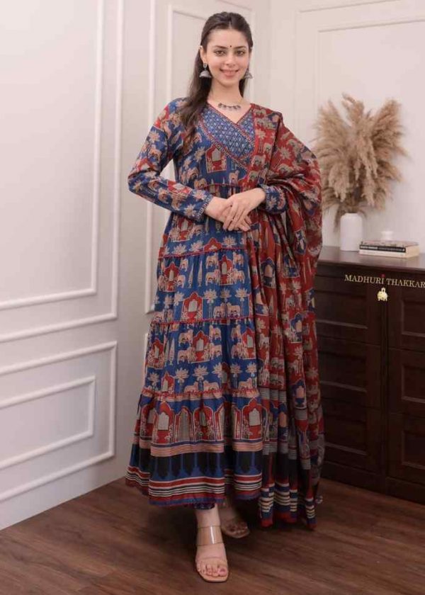 Multicolor Cotton Festive Printed Anarkali Kurti Set