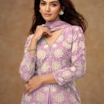 Lavender Embroidered Woman's Plazzo Dress with Short kurti