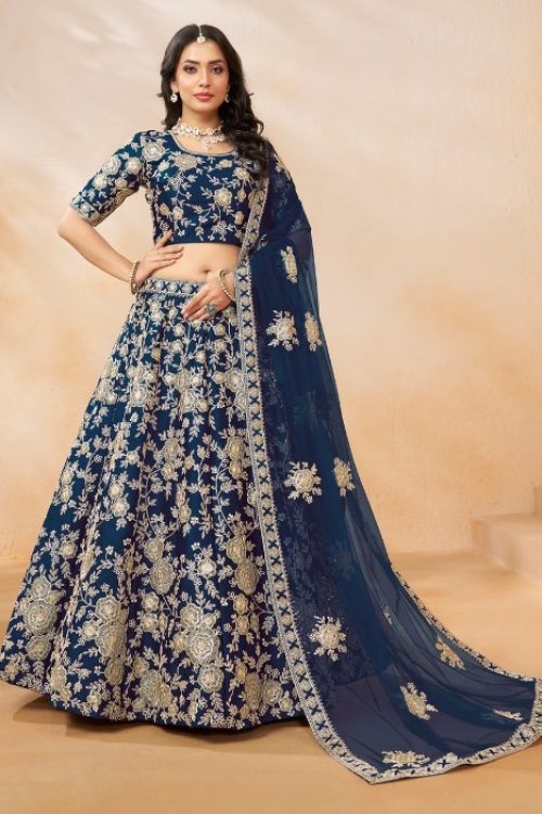 Teal Indian Wedding Designer Lehenga Choli Semi Stitched