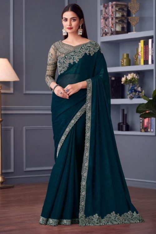 Morpeach Designer Sequin & Thread Styled Border Saree