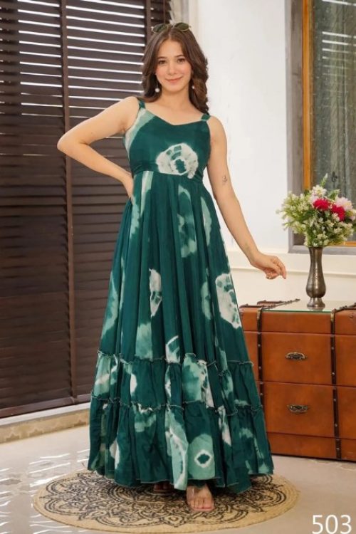 Rayon Flaired Printed Gowns for Girls & Woman