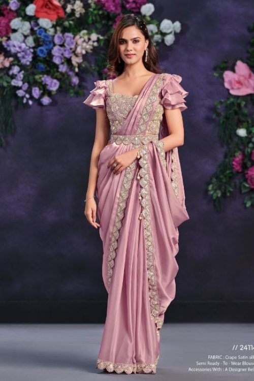 Pink Satin Silk 1 Minute Wedding Saree