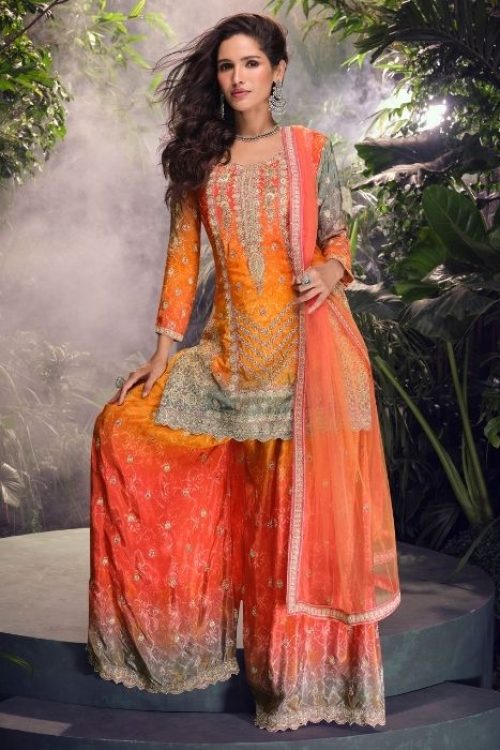 Women’s Chinon Burnt Orange Sharara Suit