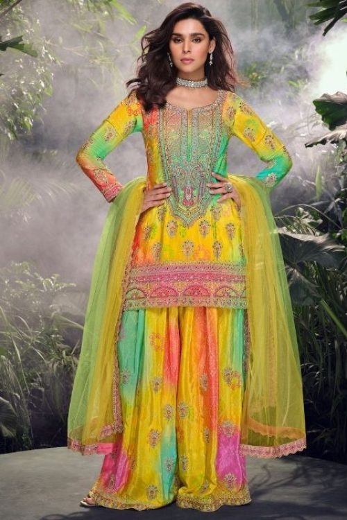 Women’s Chinon Colourful Sharara Suit