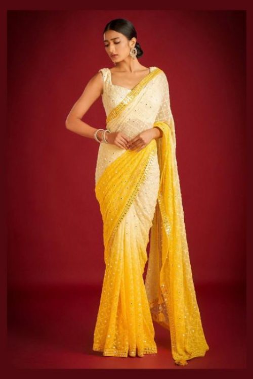 Yellow Georgette Sarees with Designer Blouse